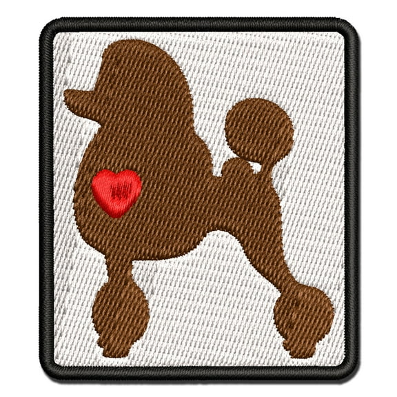 Standard Poodle Dog with Heart Applique Multi-Color Embroidered Iron-On Patch - 2.5 Inch Small