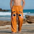 thumbnail image 2 of Boys Pajama Pants Funny Cartoon Face 3D Print Lounge Sweatpants with Pockets Elastic Waistband Soft Orange,Size 12 T, 2 of 9