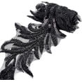 thumbnail image 1 of 1 yarda de ribete de encaje con cuentas, cinta de encaje con lentejuelas negras, apliques con forma de flecha, ribete de malla, 1 of 5