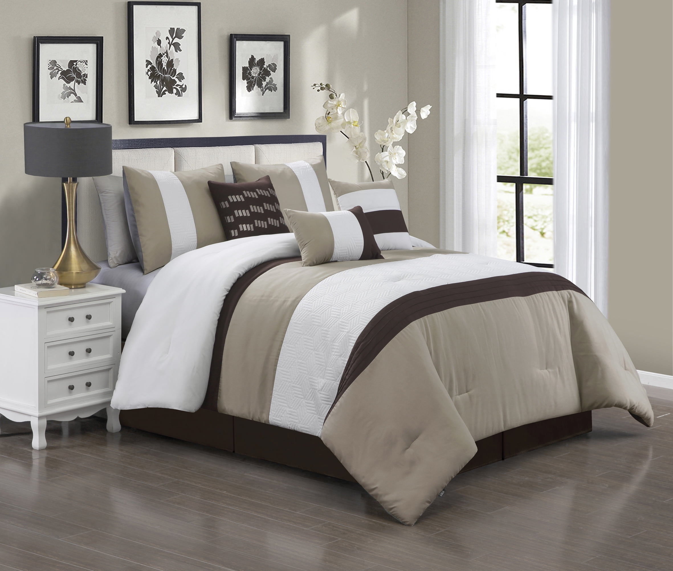 Unique Home Lanka 7 Piece Collection Bed Comforter Set Abstract Stripe