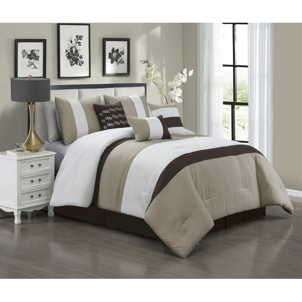 Unique Home Lanka 7 Piece Collection Bed Comforter Set Abstract Stripe
