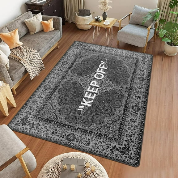 Keep Off Area Rugs Modern 3D Printed Keep Off Carpet Black Popular Rug Non-Slip Floor Mat For Playroom Living Room Bedroom Dorm Decor-3x5ft