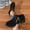 Black, variant on Women's Martin Ankle Boots Lace up Side Zipper Round Toe Medium Block Heel Spring Fall Combat Short Boots Fashion Casual Shoes Dark Blue 9(42)