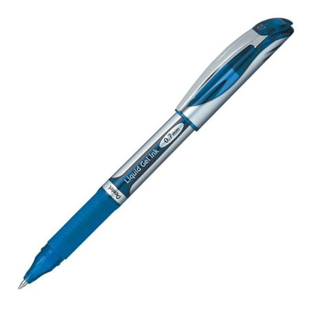 EnerGel Deluxe Liquid Gel Pens - Medium Point Type - 0.7 mm Point Size - Refillable - Blue Gel-based Ink - Silver Barrel - 1