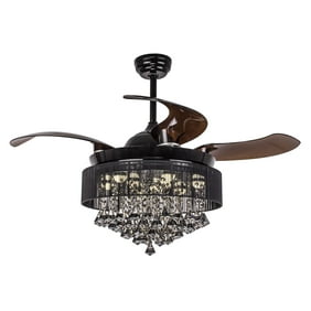 46 Modern Crystal Chandelier Led Ceiling Fan With Retractable Blades And Remote Control Chrome