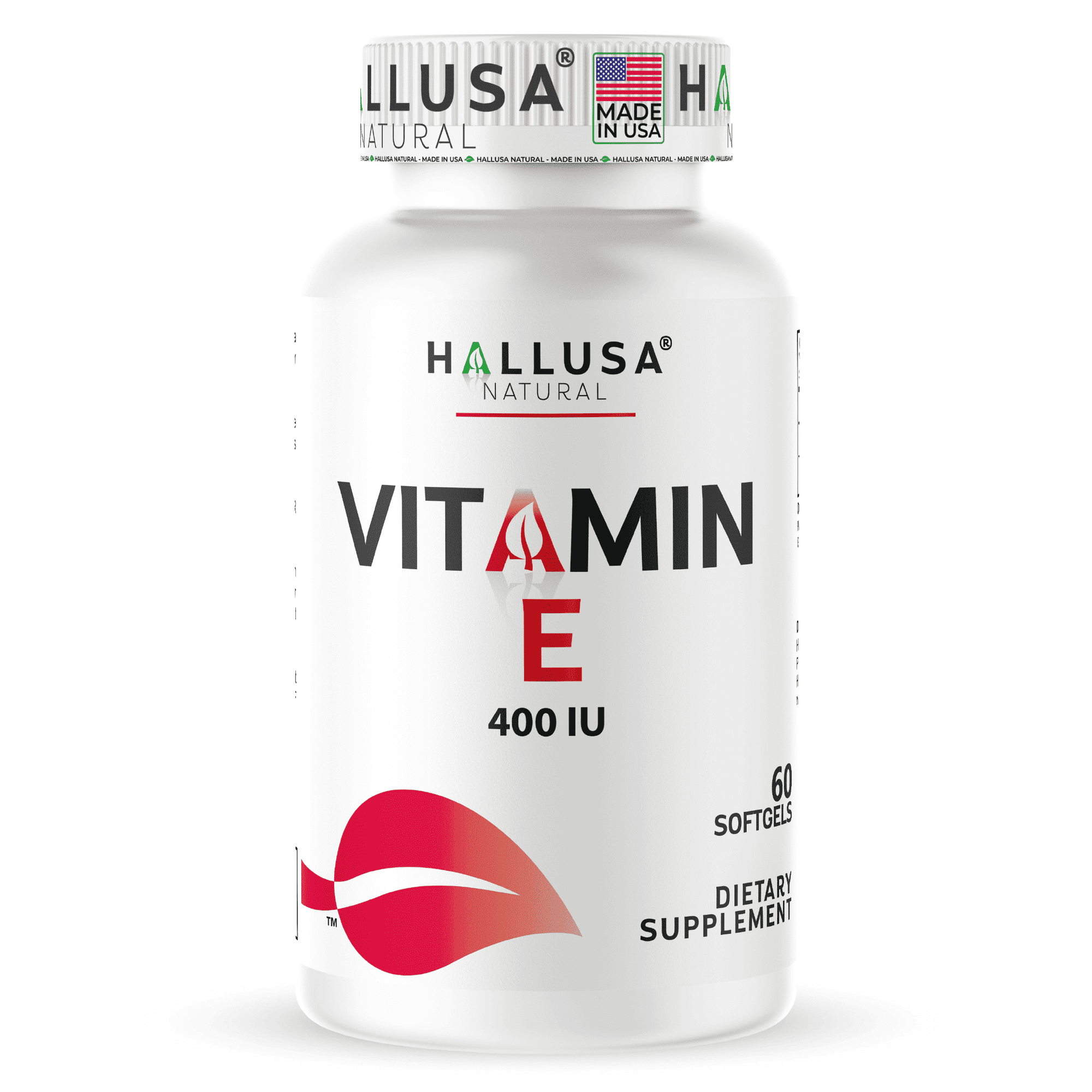 HALLUSA NATURAL Vitamin E 400 IU, Antioxidant & Immune Support, Skin & Eye Wellness, DL-Alpha Tocopheryl, Dietary Supplement, 60 Softgels