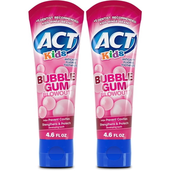 Pasta dental ACT Kids 136 ml sabor chicle anticaries 2 unidades