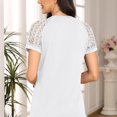 thumbnail image 4 of Morttic Women's Solid Color Ruched Front Short Sleeve Round Neck Lace Hollowed-Out Patchwork, Summer Casual T-Shirt White，S, 4 of 5