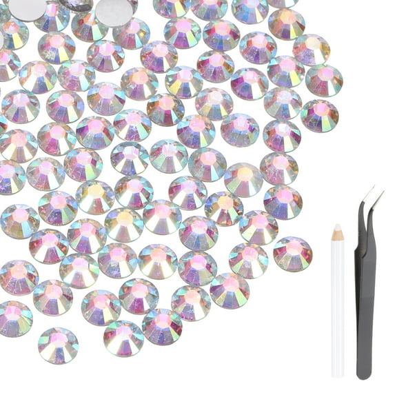 Uxcell 600 Pcs Flatback Crystal Rhinestones, Resin Crystal Gems with Tweezer Dotting Pen Non Hotfix for Bedazzling Tumblers Mugs Bottles Nail DIY Crafts(SS30 6mm, AB White)