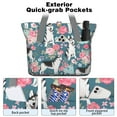 thumbnail image 2 of Tote Bag for Women - Husky Dog Flower Floral Shoulder Bag - Large Utility Work Duffle Bag with Zipper Handbag for Travel, Work, Sprots, 2 of 5