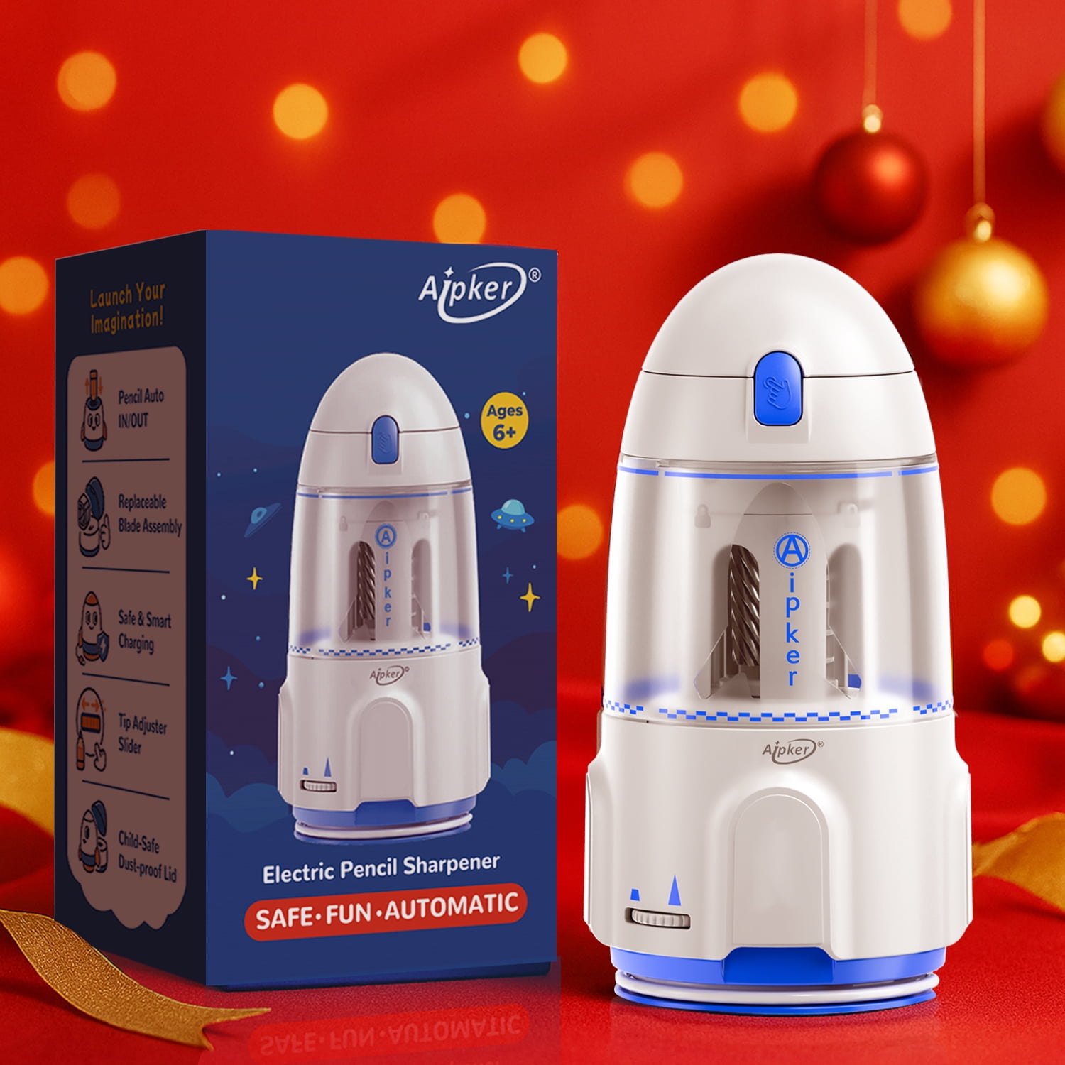 Aipker Electric Pencil Sharpener – Heavy Duty  Automatic & Rechargeable Pencil Sharpener for Classroom, School, Office, Kids Teachers, Artists & Students – Fits for Jumbo & Standard Pencils