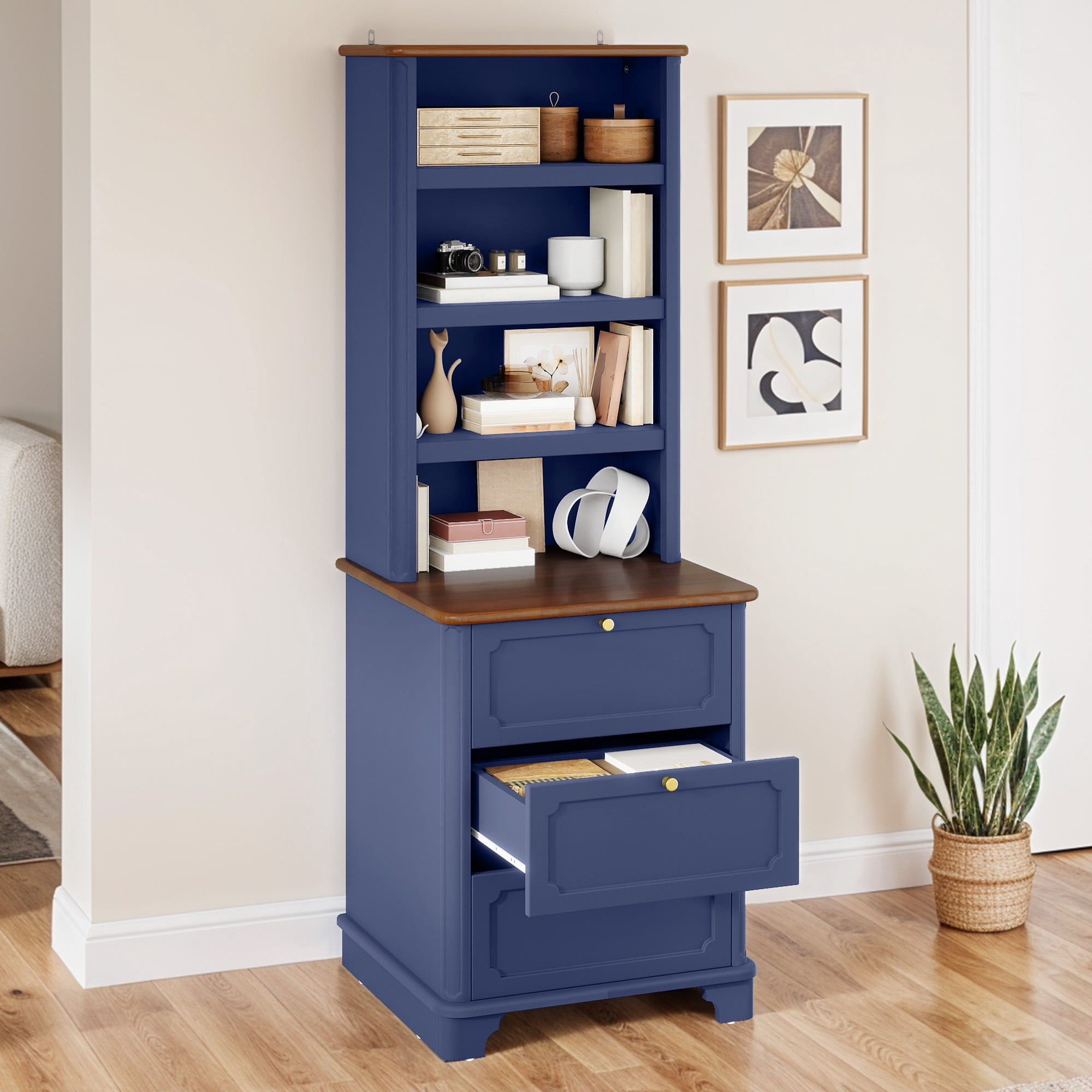 Uforic 71" Tall Bookcases with 3 Drawers& 4 Shelves, Storage bookshelf Display Shelf for Home Office, Blue