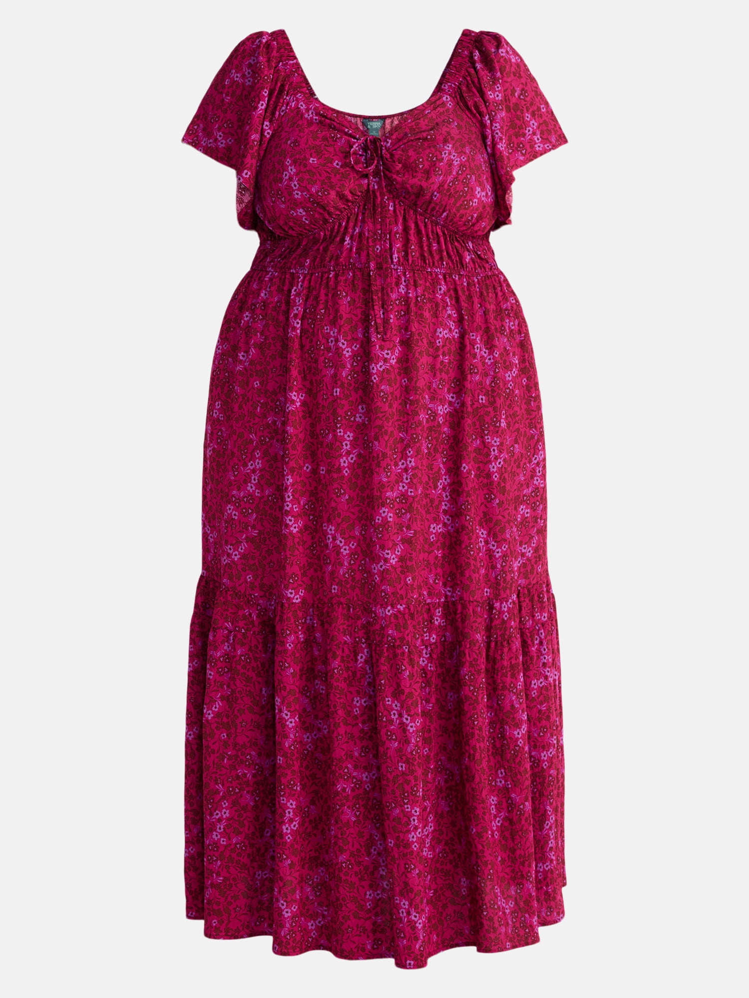 Terra & Sky Women’s Plus Sweetheart Maxi Dress with Short Flutter Sleeves, Sizes 0X-5X