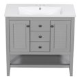 36” Bathroom Vanity with Ceramic Basin Two and Drawers Open