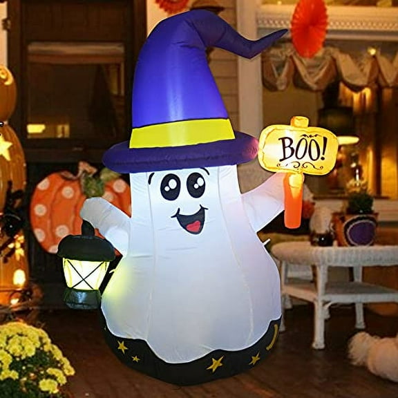 Decoraciones de Halloween al aire libre de 5 pies de altura GOOSH con fantasma mago y luz portátil, inflables de Halloween con luces LED integradas para festividades/fiestas/jardín/exterior