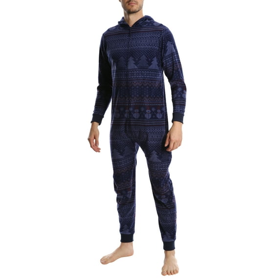 Top Shelf Men's Fleece Onesie - Adult One Piece Zip Up Pajamas & Loungewear - Available in Fun Holiday Styles - Snowman Fair Isle, XX-Large