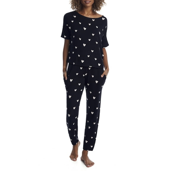 Honeydew Intimates Womens Black Hearts Sun Lover Knit Lounge Set Style-18988-BLK