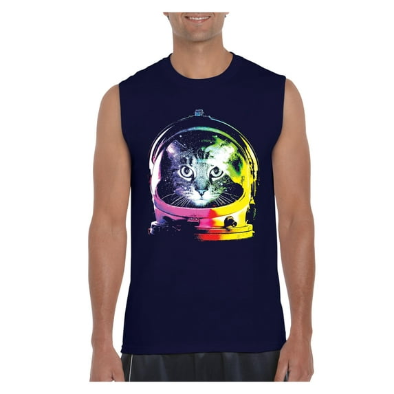 MmF - Men's Graphic T-Shirt Sleeveless, up to Men Size 3XL - Space Cat