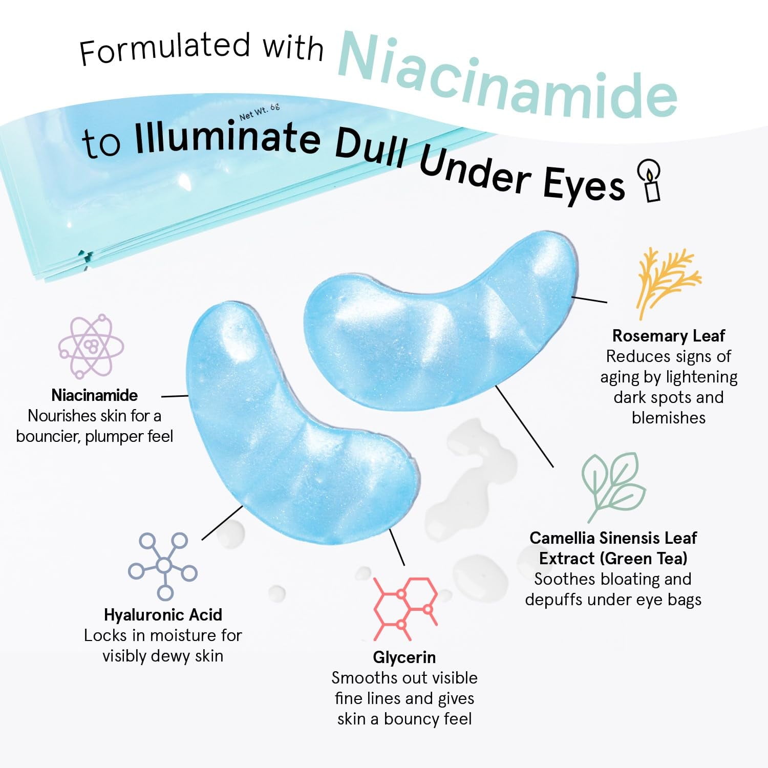 Grace & Stella Illuminating Under Eye Mask - Blue 6 pairs - Gel Eye Patches for Dark Circles, Puffy Eyes, Wrinkles, Undereye Bags