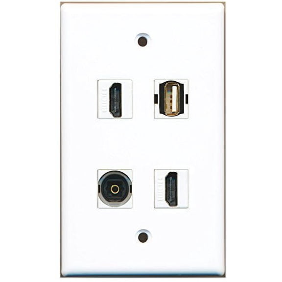 RiteAV - 2 Port HDMI 1 Port USB A-A 1 Port Toslink Wall Plate