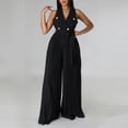 thumbnail image 6 of Summer Jumpsuit for Women Office Collared Button Front Tie Knot Waist Jumper Pleated Wide Leg HolLow Back Work Outfits, Black, S, 6 of 7