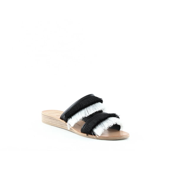 Dolce Vita Women's HAYA Slide Sandal, Black/White Fringe, 7.5 M US