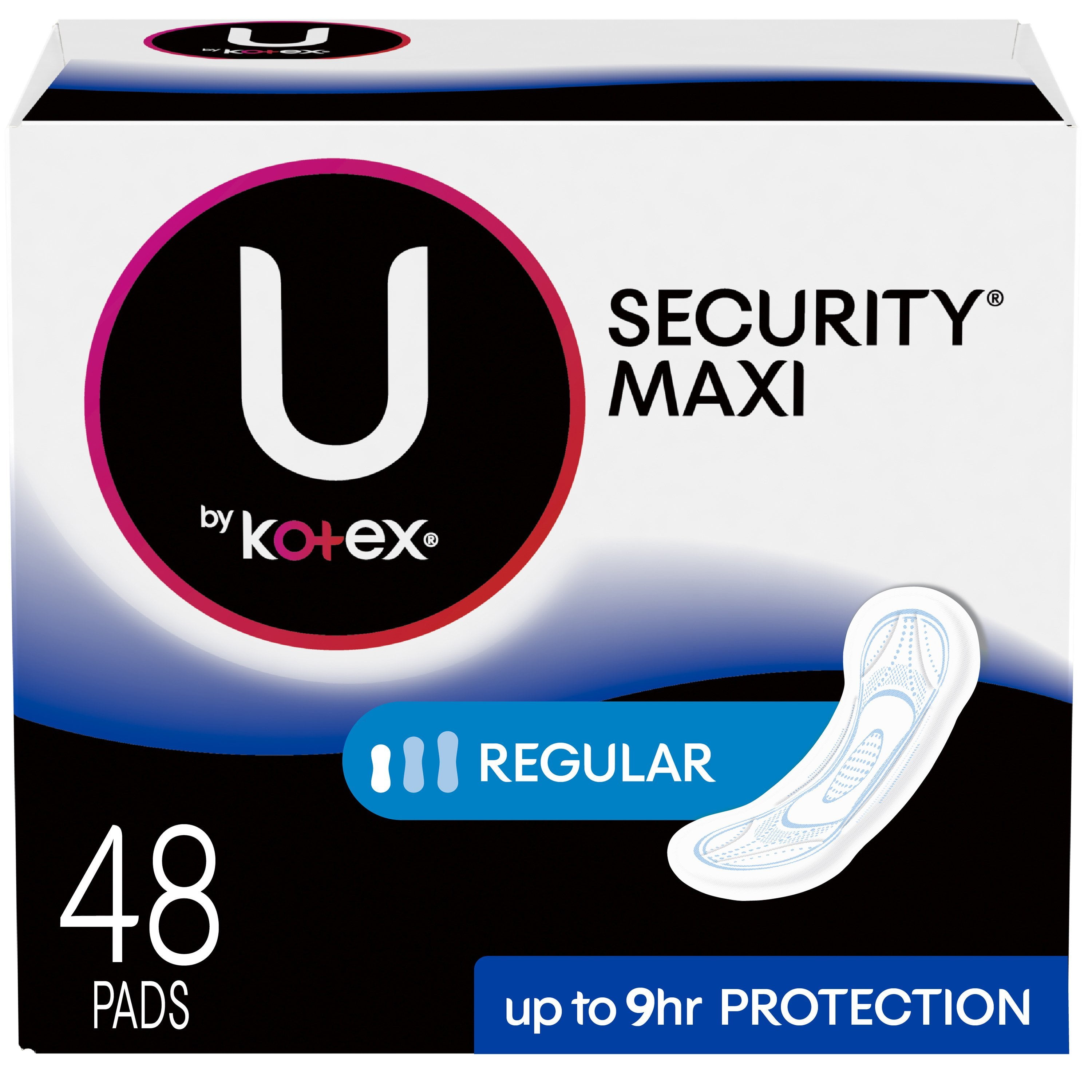 U by Kotex Security Maxi Pads, Regular, Unscented, 48 Count Walmart