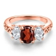thumbnail image 3 of Gem Stone King 18K Rose Gold Plated Silver Red Garnet and White Topaz Filigree Style 3 Stone Ring for Women (2.70 Cttw, Oval 8X6MM and 6X4MM) (Size 5), 3 of 6