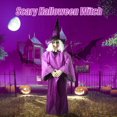 thumbnail image 1 of EIMELI Halloween Decor Animated Purple Witch Hanging House Prop Decorations LED Eyes, 1 of 4