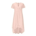 thumbnail image 4 of NXMZXB Women's High Low Bridesmaid Dresses for Women Loose Fit Casual Chiffon Pleated V Neck Short Sleeves Formal Gown with Slit Pink XL, 4 of 8