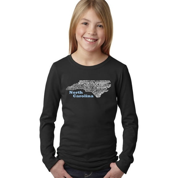 LA Pop Art Girl's Word Art Long Sleeve - North Carolina