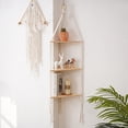 thumbnail image 5 of 1/2/3 Layer Retro Rope Wood Hanging Rack Corner Wall Shelf House Storage Organizer Ladder Floating Shelves for Bedroom, 5 of 18