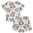 thumbnail image 2 of Sleeping Cute Happy Bear Summer Pajama Set Soft Cotton Short Sleeve Sleepwear 2PCS Pajama Sets Breathable Lounge Set Size 8Y, 2 of 7