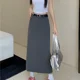 thumbnail image 2 of Falda recta de cintura alta y ajustada para mujer, estilo nuevo de verano 2024, ligera, cálida, adelgazante, con abertura lateral, vestido largo en forma de A, 2 of 4