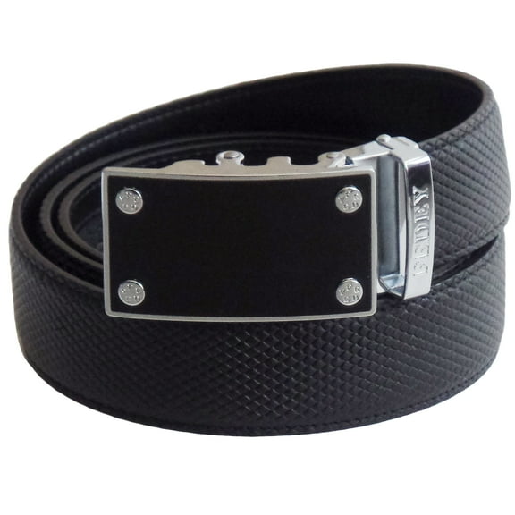 FEDEY Mens Leather Ratchet Belt, Classic Series Statement Belt - Blank Canvas (Black/Silver, Large)