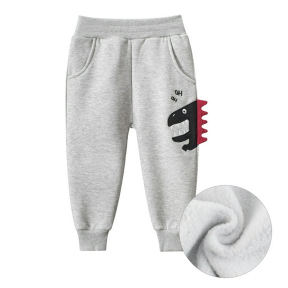 Huowey Boys Sweatpants Solid Color Casual Sports Trousers Wool Lined Wide Leg Thick Relaxed Fit Joggers Fall Winter Warm Track Pants Dailywear,Light Gray,1-2 Years