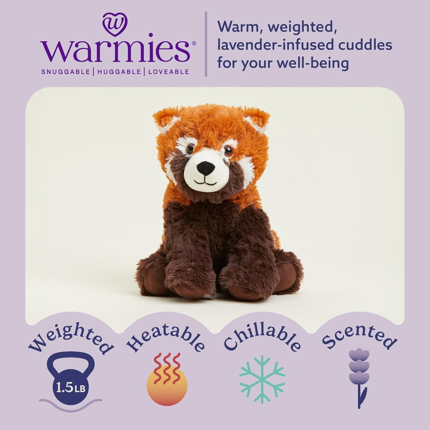 warmies 13” Red Panda Stuffed Animal, Microwavable Heated Plushies and Weighted Soft Plush Toys