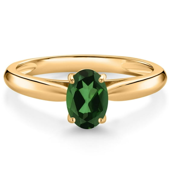 Gem Stone King 10K Yellow Gold Emerald Envy Mystic Topaz Solitaire Engagement Ring for Women (0.80 Cttw, Oval 7X5MM, Gemstone Birthstone, Size 8)