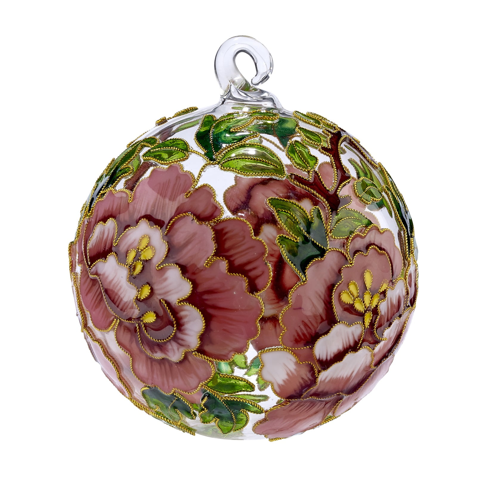 Peony Flower Cloisonne Glass Ball Christmas Tree Ornament Decoration 