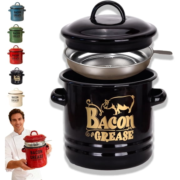 46 Oz Bacon Grease Container with Strainer and Food-Grade Silicone Spatula, Bacon Grease Saver with Strainer, Bacons Greases Container for Kitchen, for Yields Pure Oil