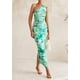 thumbnail image 4 of Vestido PRETTYGARDEN de un solo hombro con fruncido floral verde XL, 4 of 8