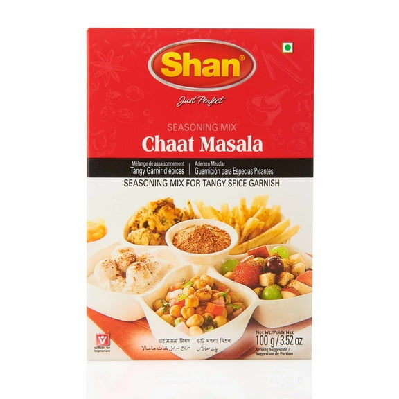 Shan Chaat Masala Seasoning Mix 3.52 oz (100g) - Spice Powder for Tangy and Spicy Garnish on Savory Snacks - Suitable for Vegetarians - Airtight Bag in a Box