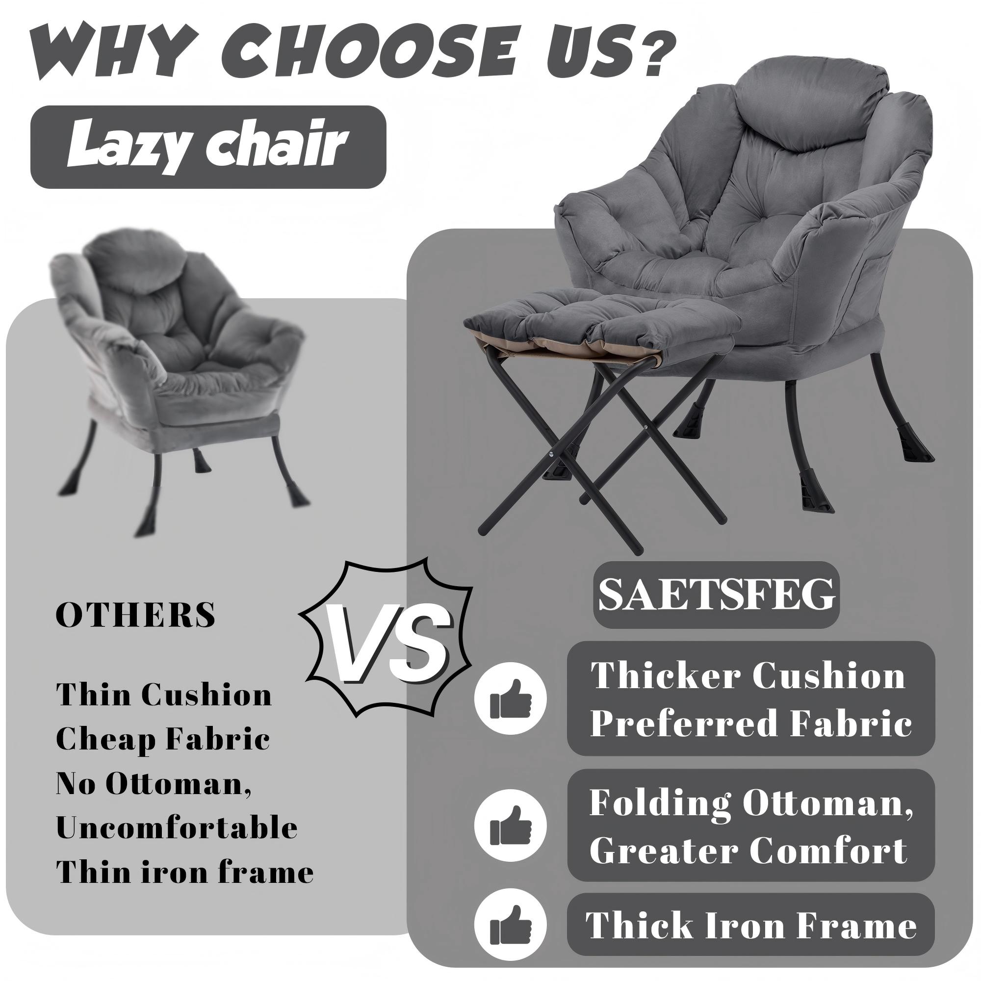 SAETSFEG Lazy Chair with Ottoman, Dark Gray photo 4