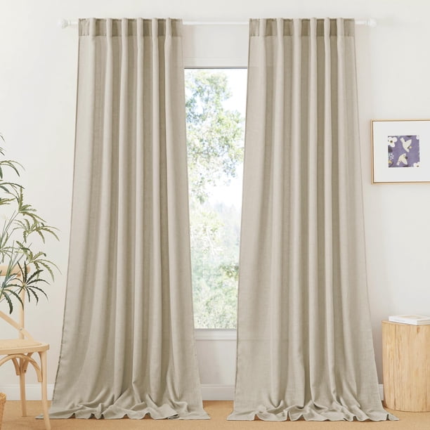 Cortinas RYB HOME de lino texturizado semitransparente, 2 paneles, color beige