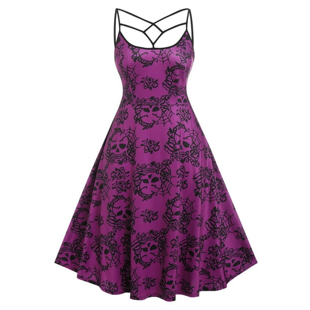 Vestido de Talla Extra de Tiras con Estampado de Rosa de Calaveras Rosegal Vestidos Estampados Tallas Grandes