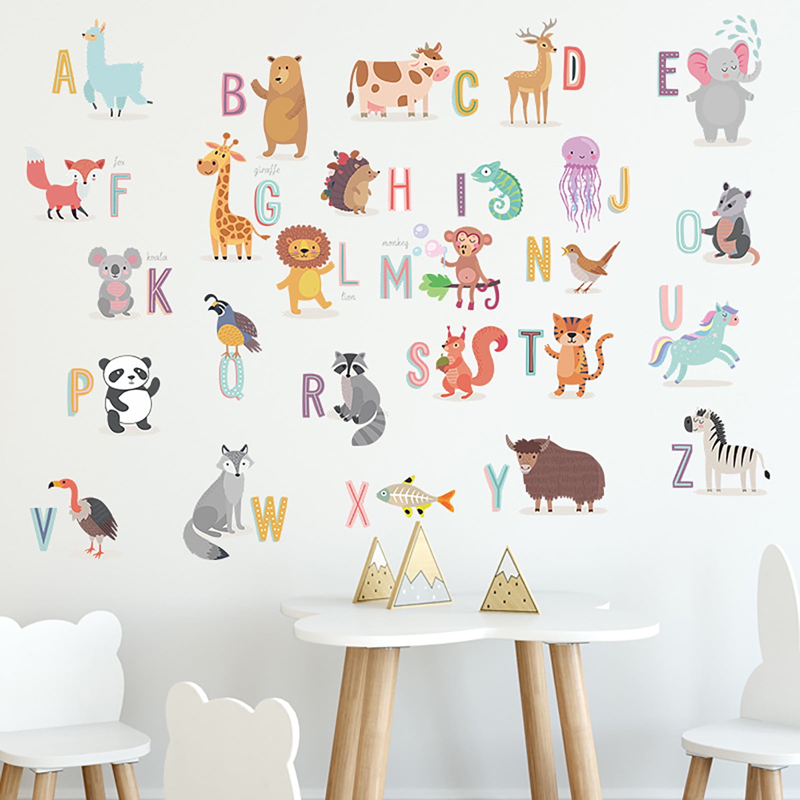 Dream Lifestyle 4Pcs/Set Wall Stickers Tear Resistant Wall Decor Educational Animal Alphabet