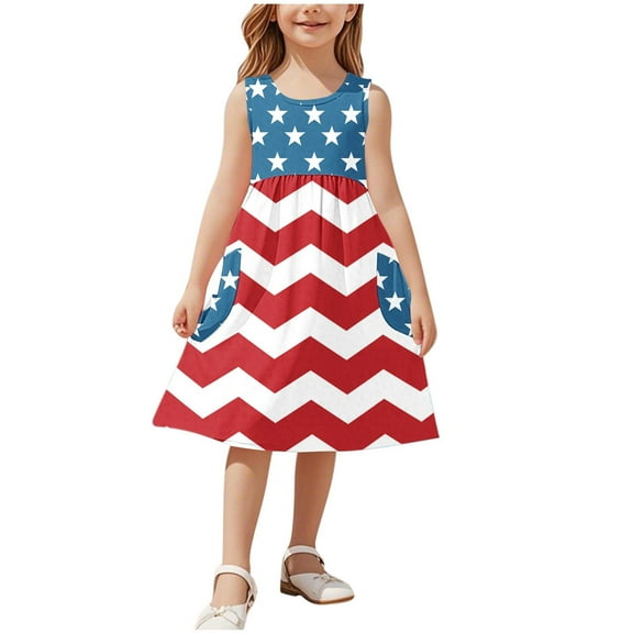ZACPNCV 4th of July Toddler Girl Outfit Fourth of July USA Dress Kids Little Girl Independence Day Clothes Red 7-8 Years