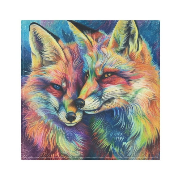 JSTEL Rainbow Foxes Cloth Napkins Set of 1, 20x20 Inch Washable and Reusable Napkin for Decoupage Dinner Party Everyday Use