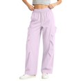 thumbnail image 3 of Women's Cargo Pants, Wide Leg Pants with Elastic Waist, Drawstring & Pockets, Outdoor Hiking Athletic Gym Wear | VerBelle,Pink 2XL, 3 of 6