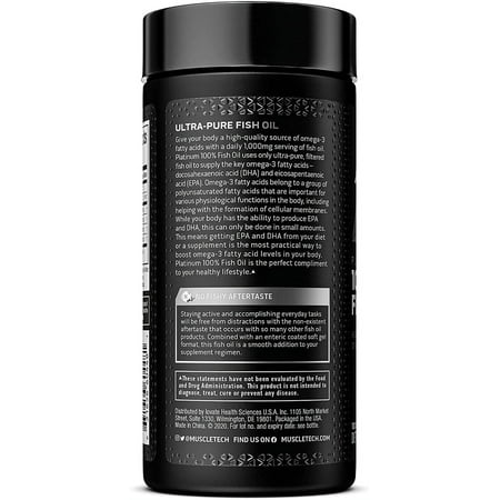 MuscleTech Omega 3 Fish Oil Supplement, Delivers 350mg Omega 3 Fatty Acids, 180mg EPA & 120mg DHA, No Aftertaste, 100 Servings (100 Pills)